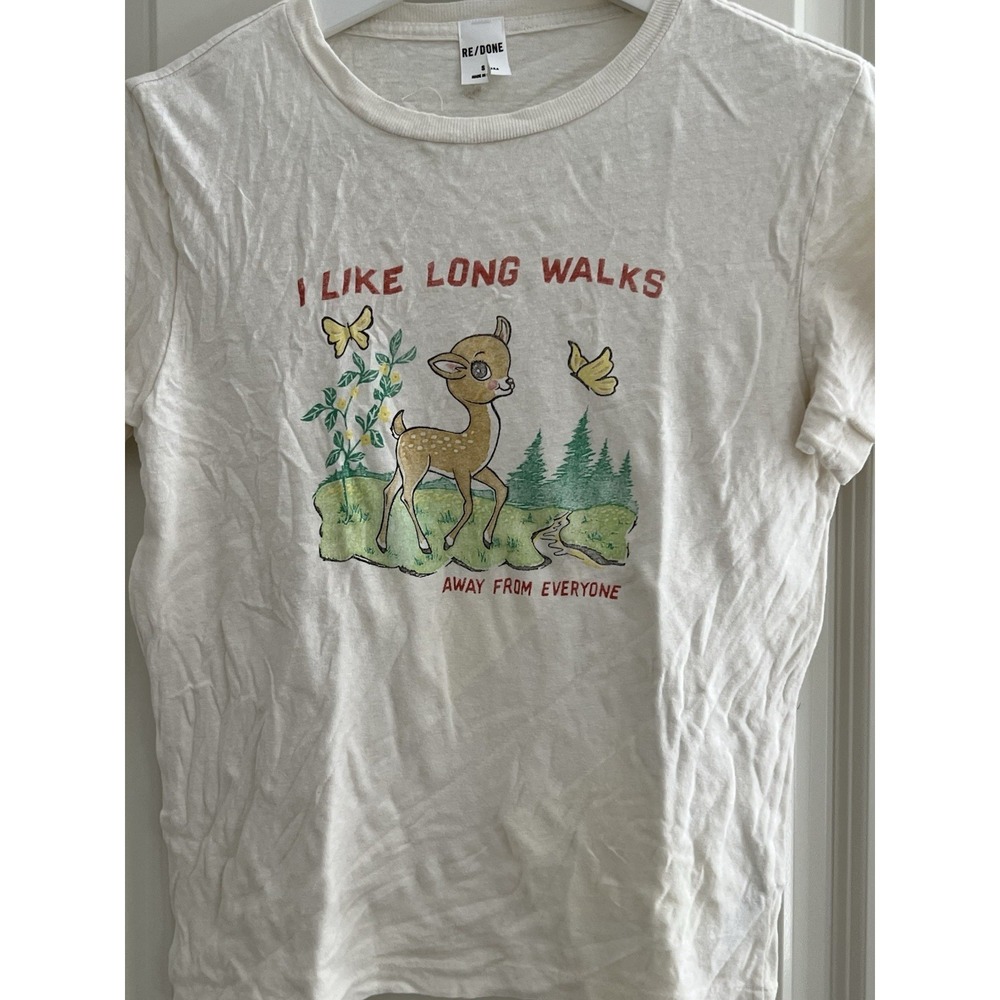 Re/Done White Graphic Tee with Deer Print - Picture 2 of 8